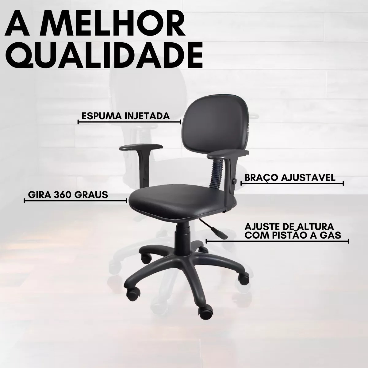 Cadeira Secretaria Giratória com Braços | Cadeira Escritório IND