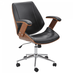 Cadeira Executiva Estilo Moderno com base cromada e acabamento em couro.