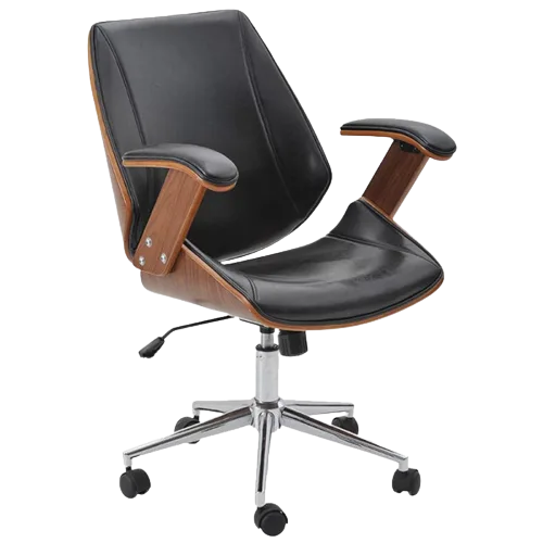 Cadeira Executiva Estilo Moderno com base cromada e acabamento em couro.