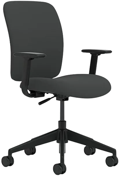 Cadeira de Escritório Ergonomica Turnstone Jack com tecido preto e mecanismo giratório.