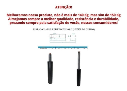 Pistão a Gás 120mm para Cadeira Escritório IND - 150kg