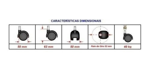 Rodízio de Cadeira Escritório IND 15 Unidades Semi Silicone Anti Risco