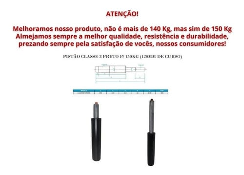 Pistão a Gás 120mm para Cadeira Escritório IND - 150kg