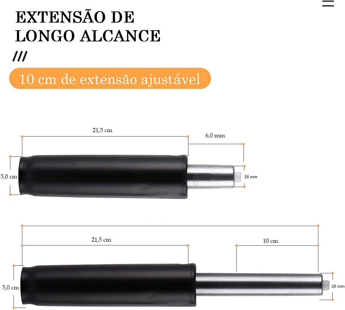Pistão a Gás Classe 3 Universal para Cadeira Escritório Gamer - 150kg