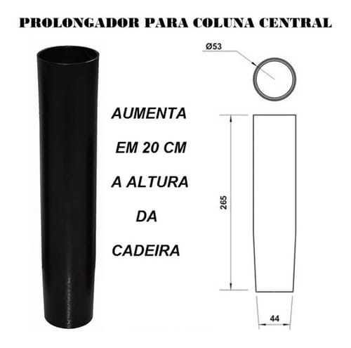 Prolongador De Pistão De Cadeira Preto Aumenta 10 Cm