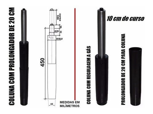 Prolongador De Pistão De Cadeira Preto Aumenta 10 Cm