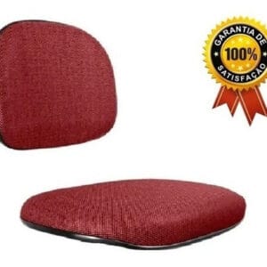 Conjunto de 10 unidades de assento e encosto para cadeira secretária, revestidos em tecido vermelho bordô com acabamento preto. Peças de reposição para renovação de cadeiras.