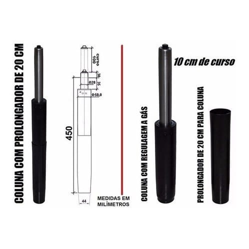 Prolongador De Pistão De Cadeira Preto Aumenta 10 Cm