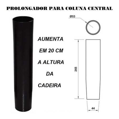 Prolongador De Pistão De Cadeira Preto Aumenta 10 Cm