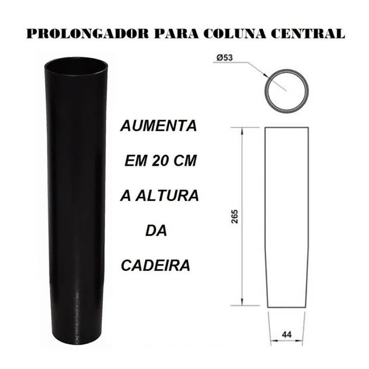 Prolongador De Pistão De Cadeira Preto Aumenta 10 Cm