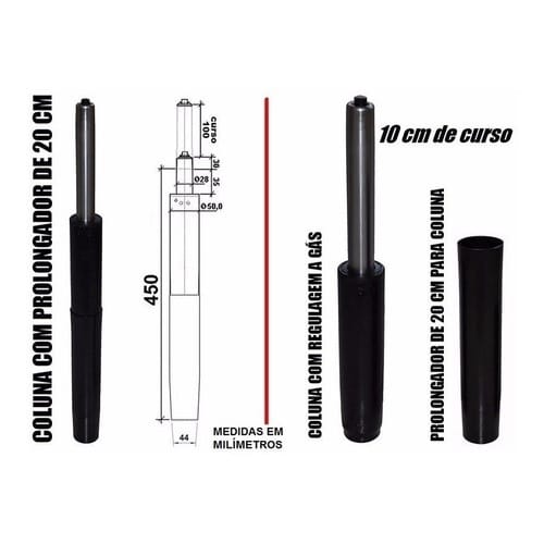 Prolongador De Pistão De Cadeira Preto Aumenta 10 Cm