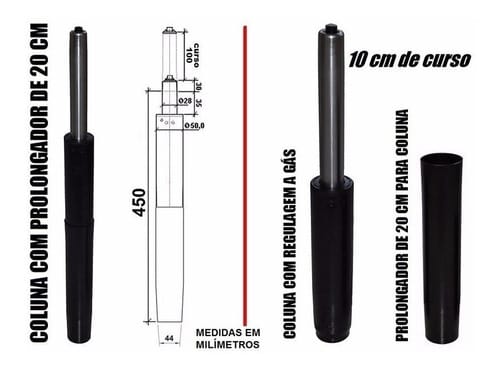 Prolongador De Pistão De Cadeira Preto Aumenta 10 Cm