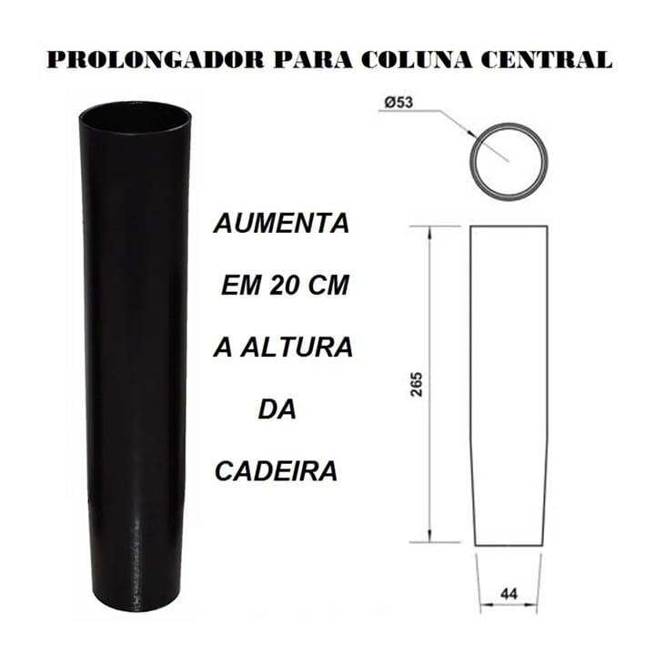 Prolongador De Pistão De Cadeira Preto Aumenta 10 Cm