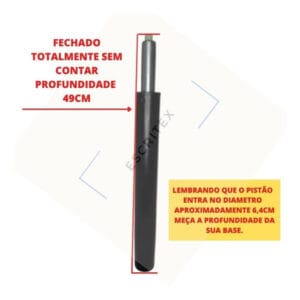Pistão Classe 4 a Gás para Cadeira Escritório IND, com altura de 49cm e capacidade de 150kg.