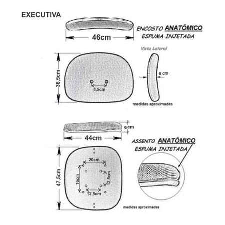 Conjunto Assento Encosto Cadeira Escritório Costurada