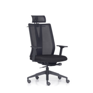 Cadeira Presidente Giratória Ergonomica Addit Back System com Apoio de Cabeça na cor preta.