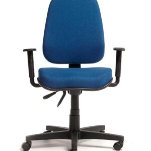 Cadeira de escritório presidente ergonômica EP-EMOTION 9002 azul em tecido, com base giratória preta de 5 pontas e braços ajustáveis.