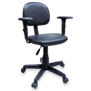 Cadeira de escritório giratória HARMONY preta, estofada, com braços fixos, base de nylon 5 pontas e rodízios.