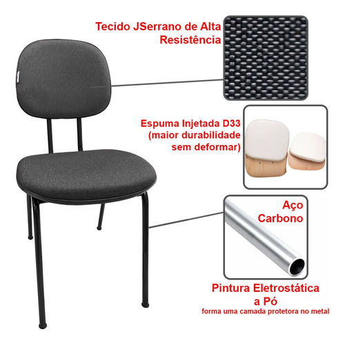 Kit 2 Cadeira De Escritório Fixa Estofada Para Escola Igreja