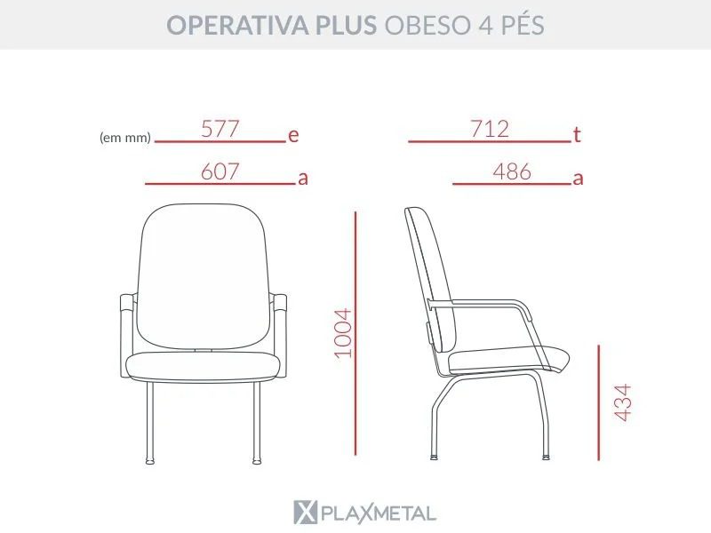 Cadeira Obeso Fixa Operativa Plus Size até 185kg Couro Ecológico