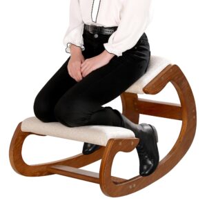 Cadeira de Ajoelhar Ergonomica com estrutura de madeira e assento acolchoado.