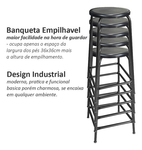 Banco Alto De Metal Banqueta Empilhavel Bar Cozinha Sorveter