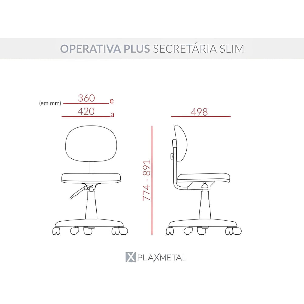 Cadeira Secretaria Plus Operativa Giratoria Slim Tecido PP T23 Preto