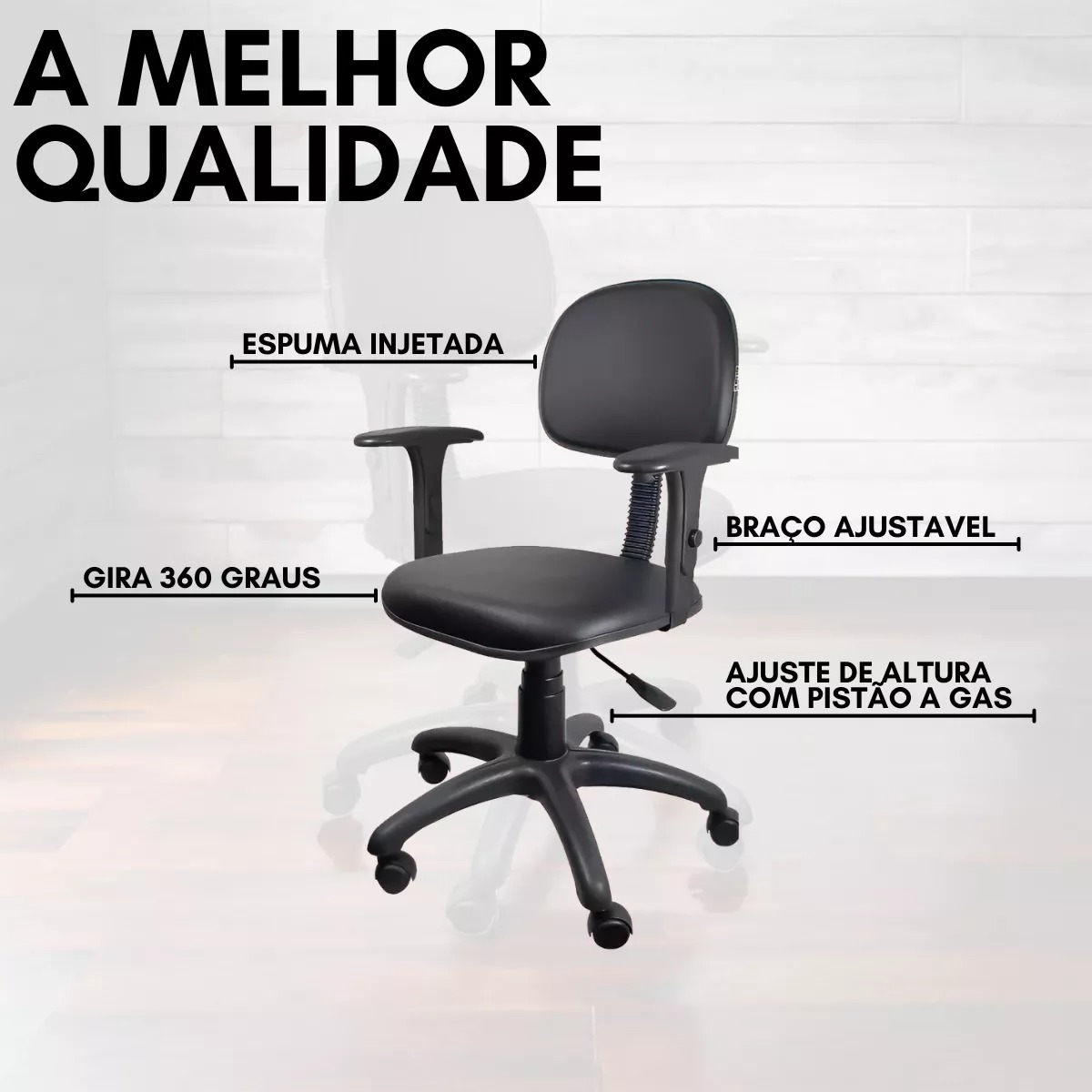 Cadeira Secretaria Giratória Courisimo Preto Com Braços