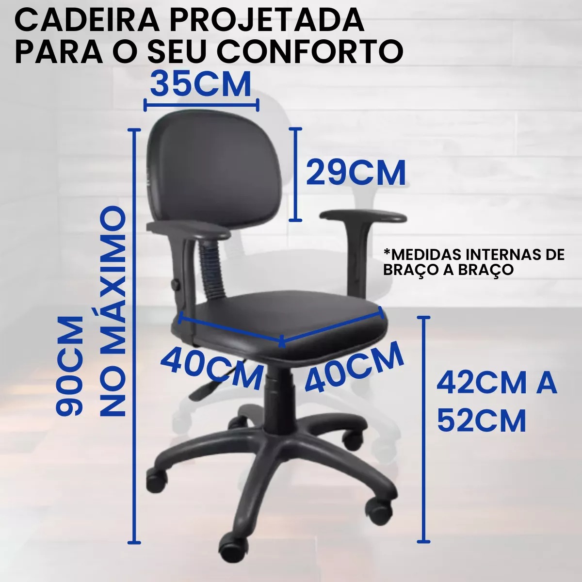 Cadeira Secretaria Giratória Courisimo Preto Com Braços