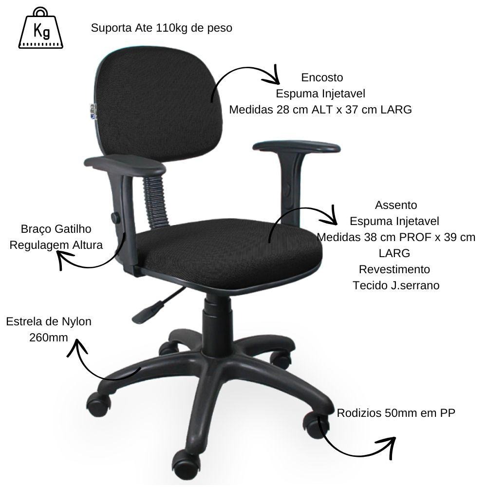 Cadeira Secretaria Ergonômica NR 17 Com Braço Regulável Ajuste Encosto