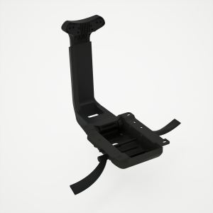Mecanismo ergonômico Back System II preto com suporte de encosto interno para cadeira de escritório, visto em perspectiva.