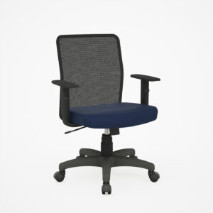 Cadeira Escritorio IND com encosto em mesh e assento azul