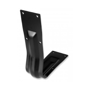 Suporte metálico Placa Lógica em formato de L, na cor preta, com múltiplos furos para fixação, para uso como peça de reposição em cadeiras de escritório.