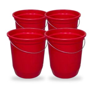 Kit 4 Baldes Nº15 13,5 Litros Vermelho com Alça de Aço Plástico Reciclado para Limpeza