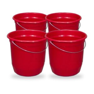 Kit 4 Baldes Nº8 7,5 Litros Vermelho com Alça de Aço Plástico Reciclado para Limpeza