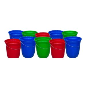 Kit 10 Baldes Nº15 13,5 Litros com Alça de Aço Coloridos Plástico Reciclado Resistente para Limpeza