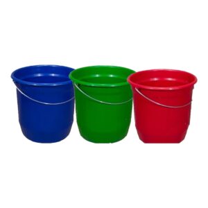 Kit 3 Baldes Nº8 7,5 Litros com Alça de Aço Coloridos Plástico Reciclado Resistente para Limpeza