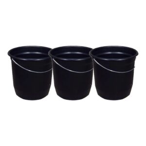 Kit 3 Baldes Nº8 7,5 Litros com Alça de Aço Preto Plástico Reciclado Resistente para Limpeza