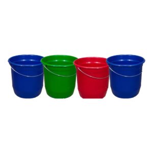 Kit 4 Baldes Nº8 7,5 Litros com Alça de Aço Coloridos Plástico Reciclado Resistente para Limpeza