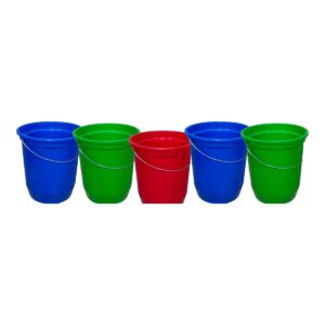 Kit 5 Baldes Nº15 13,5 Litros com Alça de Aço Coloridos Plástico Reciclado Resistente para Limpeza