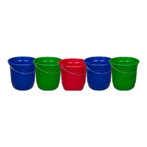 Kit 5 Baldes Nº8 7,5 Litros com Alça de Aço Coloridos Plástico Reciclado Resistente para Limpeza