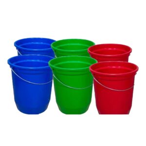 Kit 6 Baldes Nº15 13,5 Litros com Alça de Aço Coloridos Plástico Reciclado Resistente para Limpeza