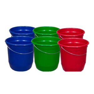 Kit 6 Baldes Nº8 7,5 Litros com Alça de Aço Coloridos Plástico Reciclado Resistente para Limpeza