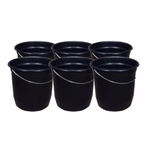 Kit 6 Baldes Nº8 7,5 Litros com Alça de Aço Preto Plástico Reciclado Resistente para Limpeza
