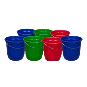 Kit 7 Baldes Nº8 7,5 Litros com Alça de Aço Coloridos Plástico Reciclado Resistente para Limpeza