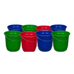 Kit 8 Baldes Nº8 7,5 Litros com Alça de Aço Coloridos Plástico Reciclado Resistente para Limpeza