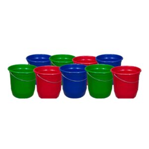 Kit 9 Baldes Nº8 7,5 Litros com Alça de Aço Coloridos Plástico Reciclado Resistente para Limpeza